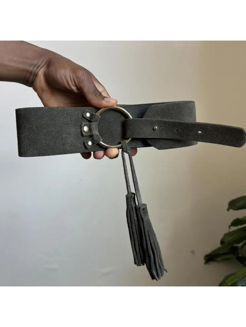 Vintage Y2K Wide Suede O-ring buckle Belt with Tassel‎ size fits L-XL